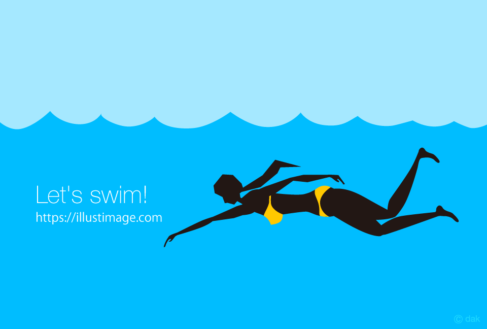 泳ぐ女性シルエットのグラフィックデザイン