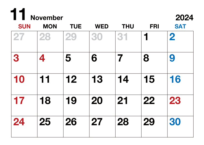 2024年11月カレンダー（文字大）