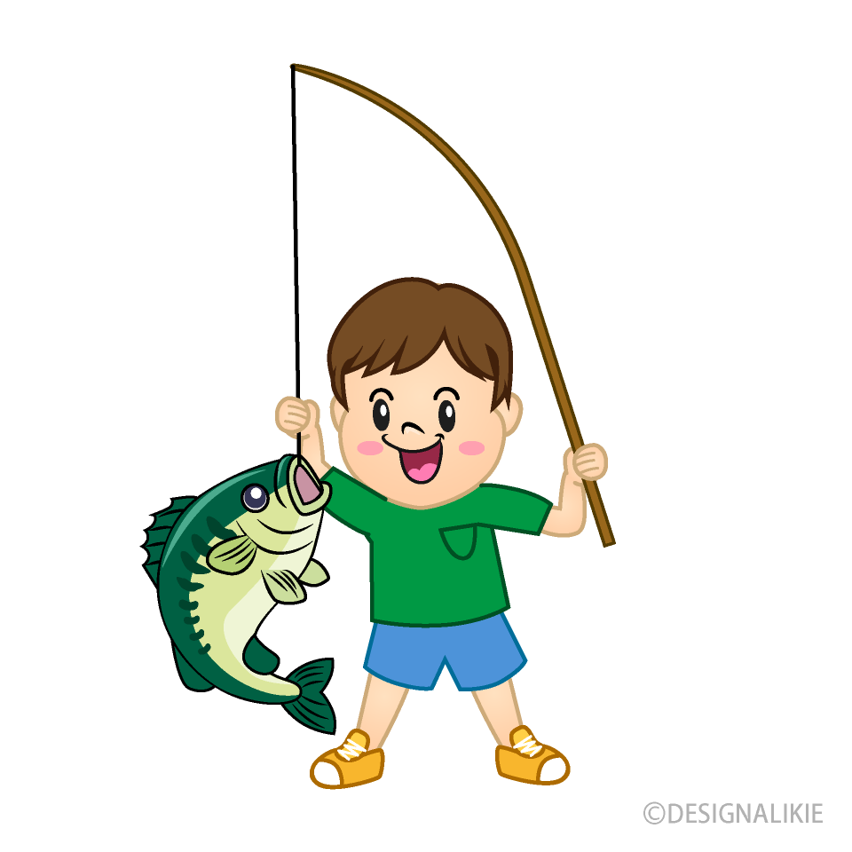 釣った魚に興奮する男の子