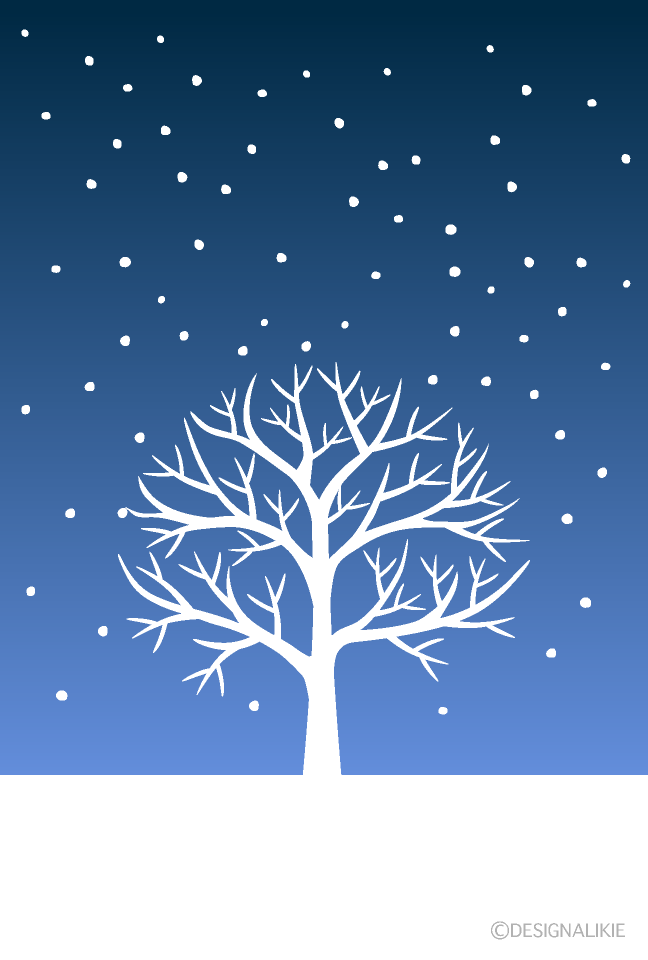 夜に降る雪と木