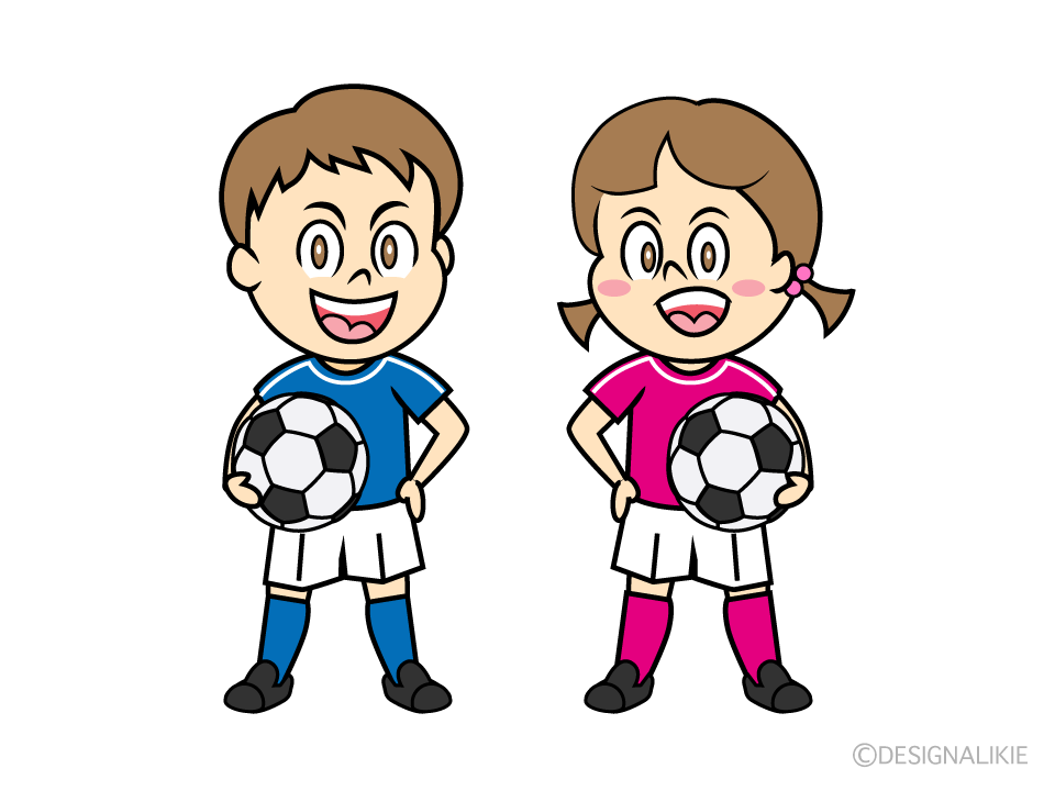 サッカーボールを持った男の子と女の子