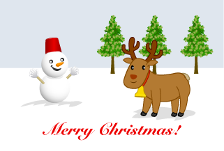 トナカイと雪だるまのクリスマスカード
