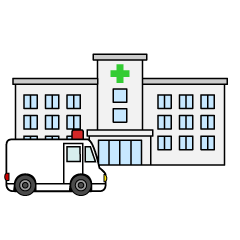 病院と救急車