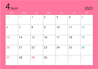 2025年4月カレンダー（カラー）
