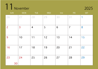 2025年11月カレンダー（カラー）