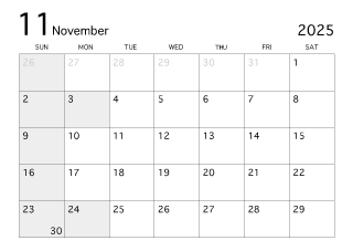 2025年11月カレンダー（白黒）