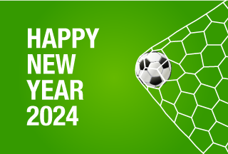サッカーゴールのHAPPY NEW YEAR 2024