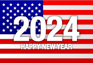 アメリカ国旗のHAPPY NEW YEAR 2024
