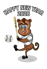 野球をする猿キャラクターの年賀状