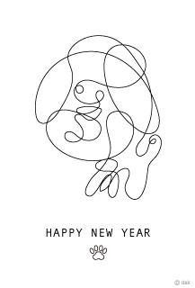 可愛い子犬の抽象的線画の戌年年賀状