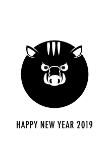 猪の顔の白黒デザイン年賀状