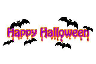 空飛ぶコウモリとHappy Halloweenタイトル