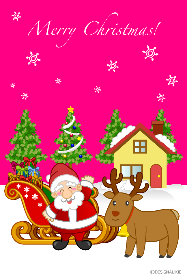 サンタコスプレの女の子のクリスマスカードの無料イラスト素材 イラストイメージ