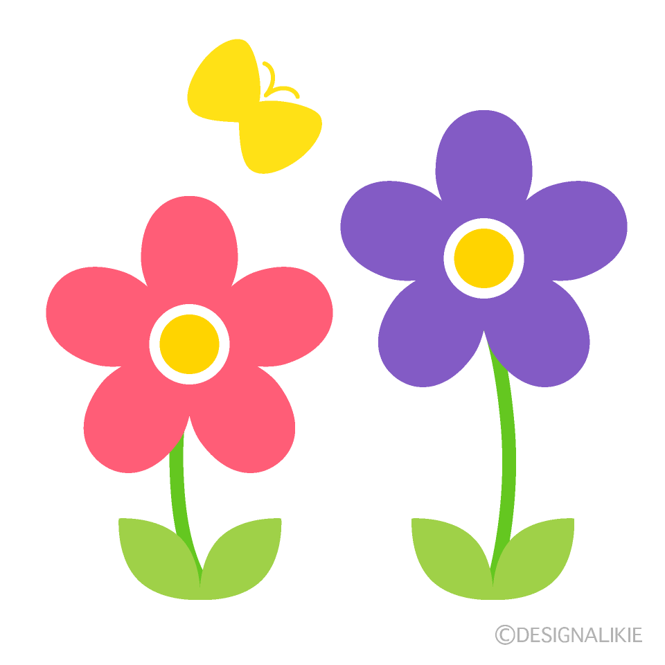 可愛いチョウチョと野花イラストのフリー素材 イラストイメージ