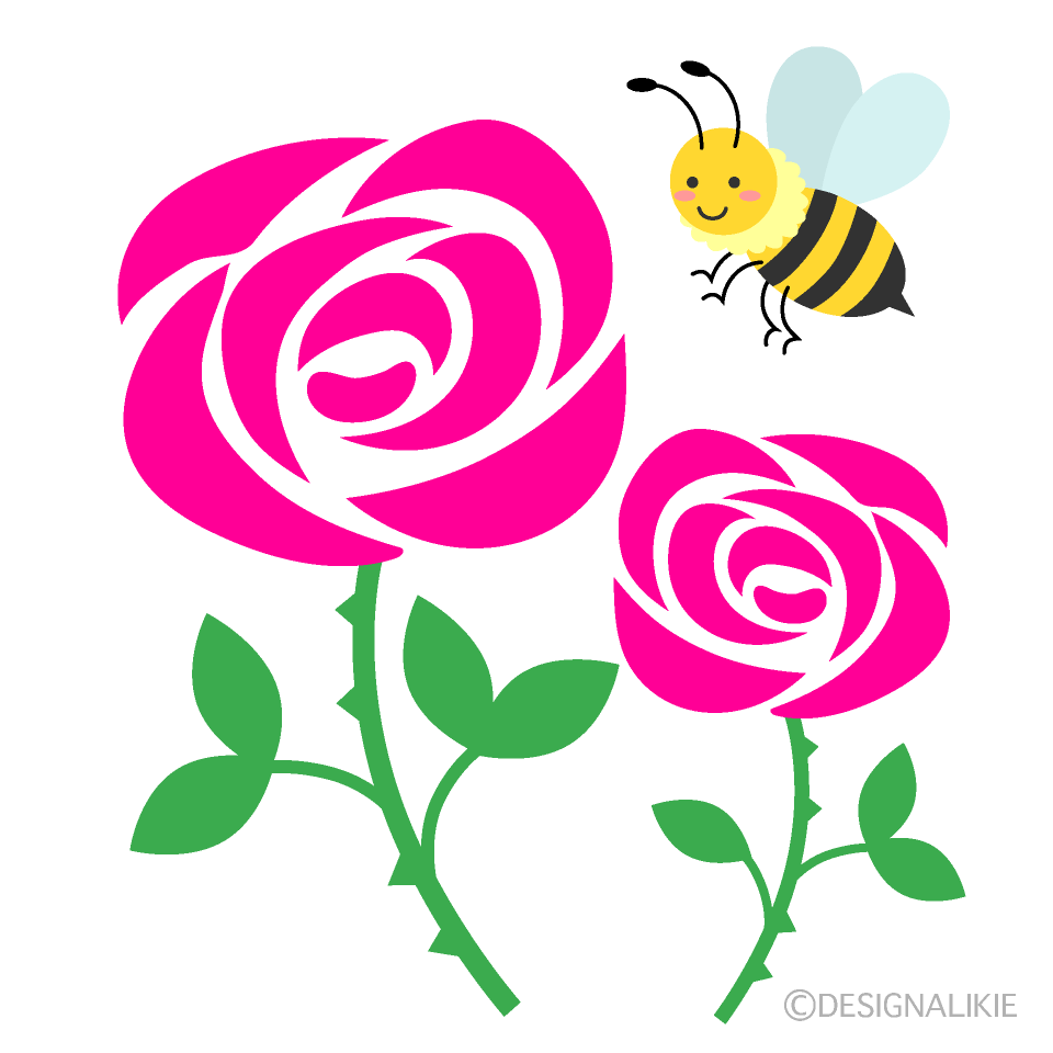 可愛いハチとバラの無料イラスト素材 イラストイメージ