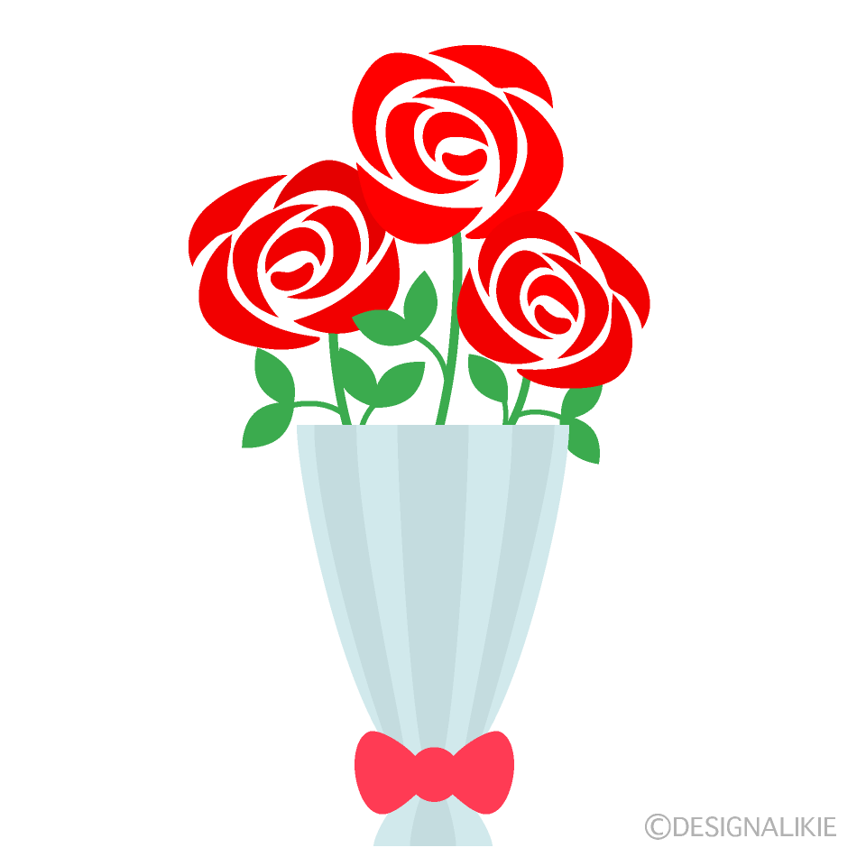 可愛い赤い薔薇の花束イラストのフリー素材 イラストイメージ