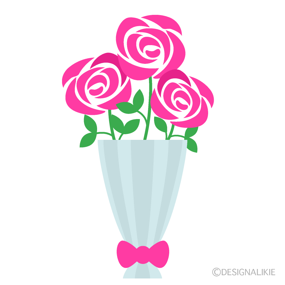 可愛いピンク色バラの花束イラストのフリー素材 イラストイメージ