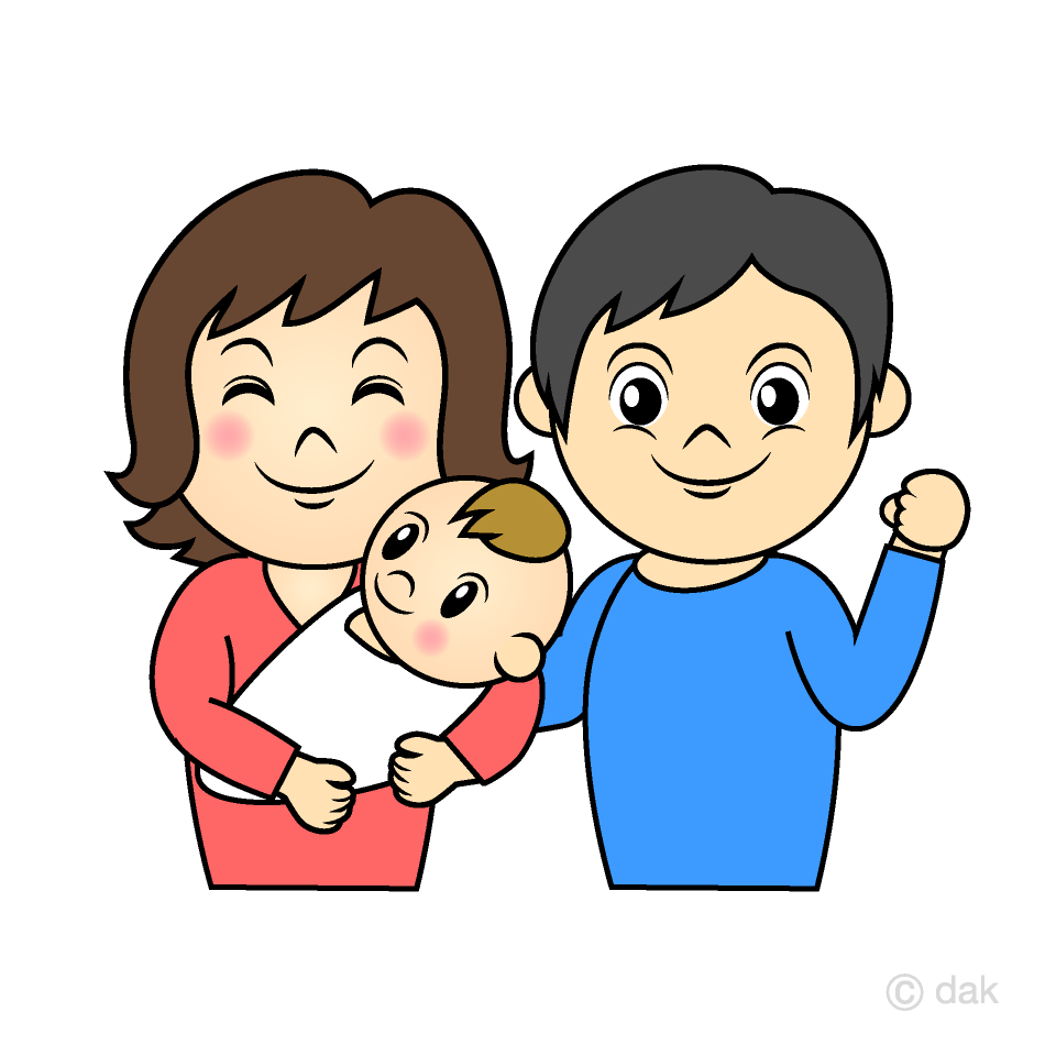 赤ちゃんと若い夫婦イラストのフリー素材 イラストイメージ