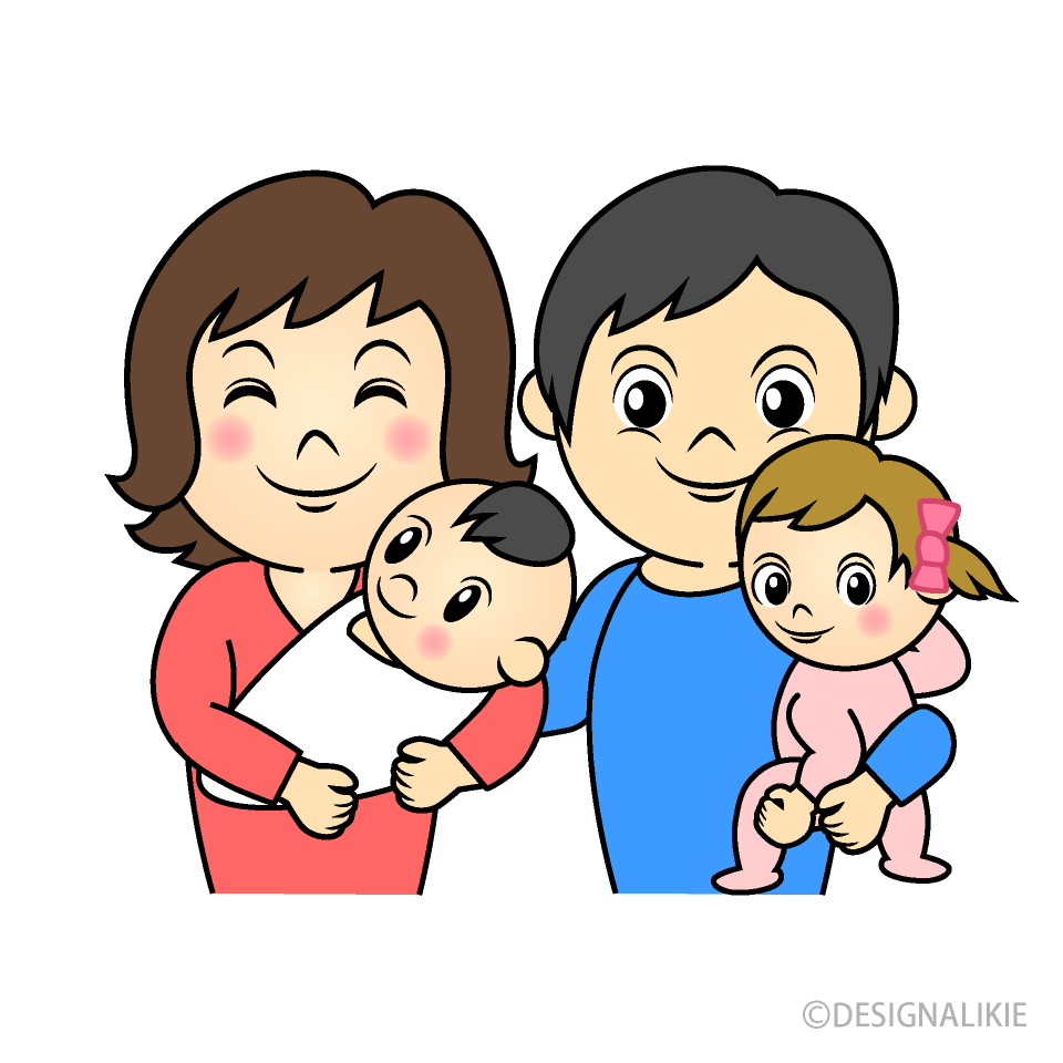 赤ちゃんの４人家族イラストのフリー素材 イラストイメージ