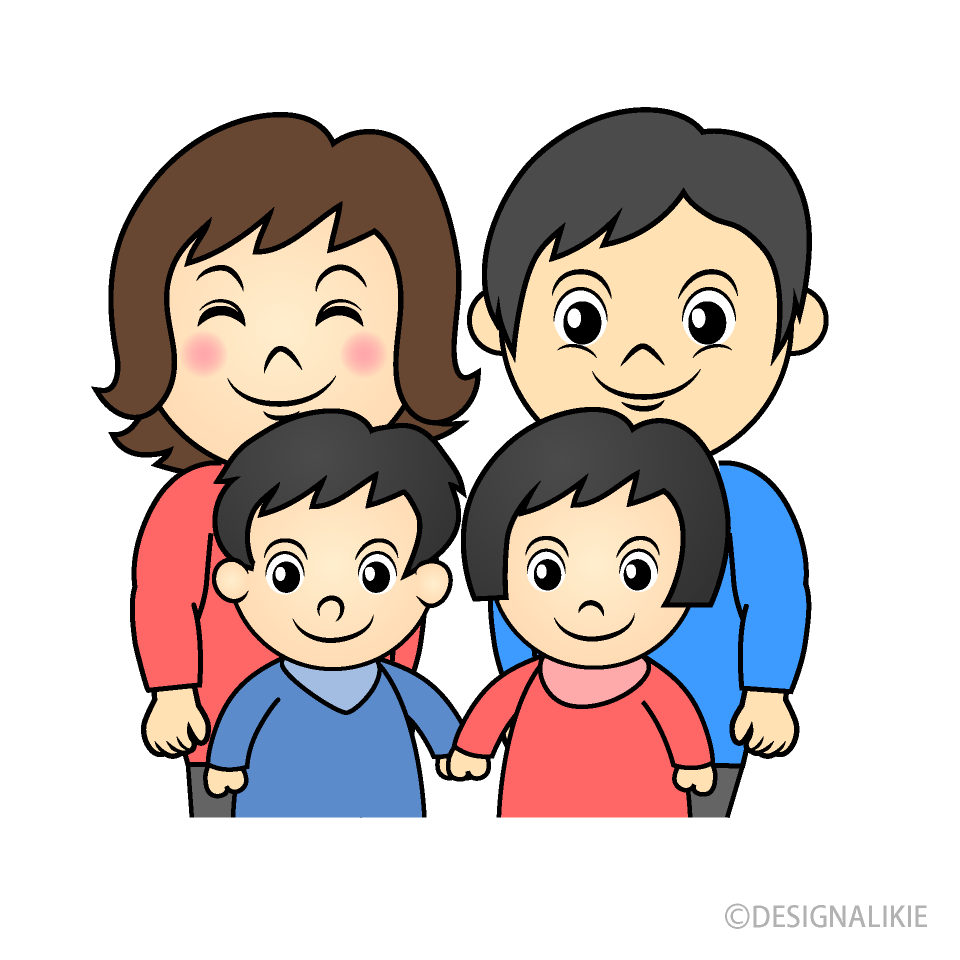 小さな子供の４人家族の無料イラスト素材 イラストイメージ