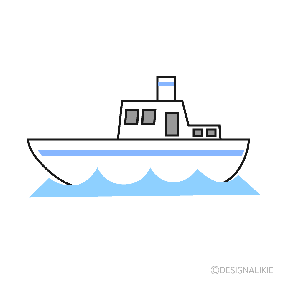 シンプルな海の漁船イラストのフリー素材 イラストイメージ