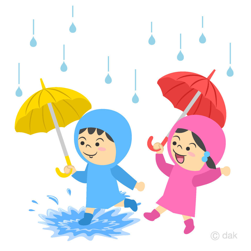 雨にはしゃぐ子供イラストのフリー素材 イラストイメージ