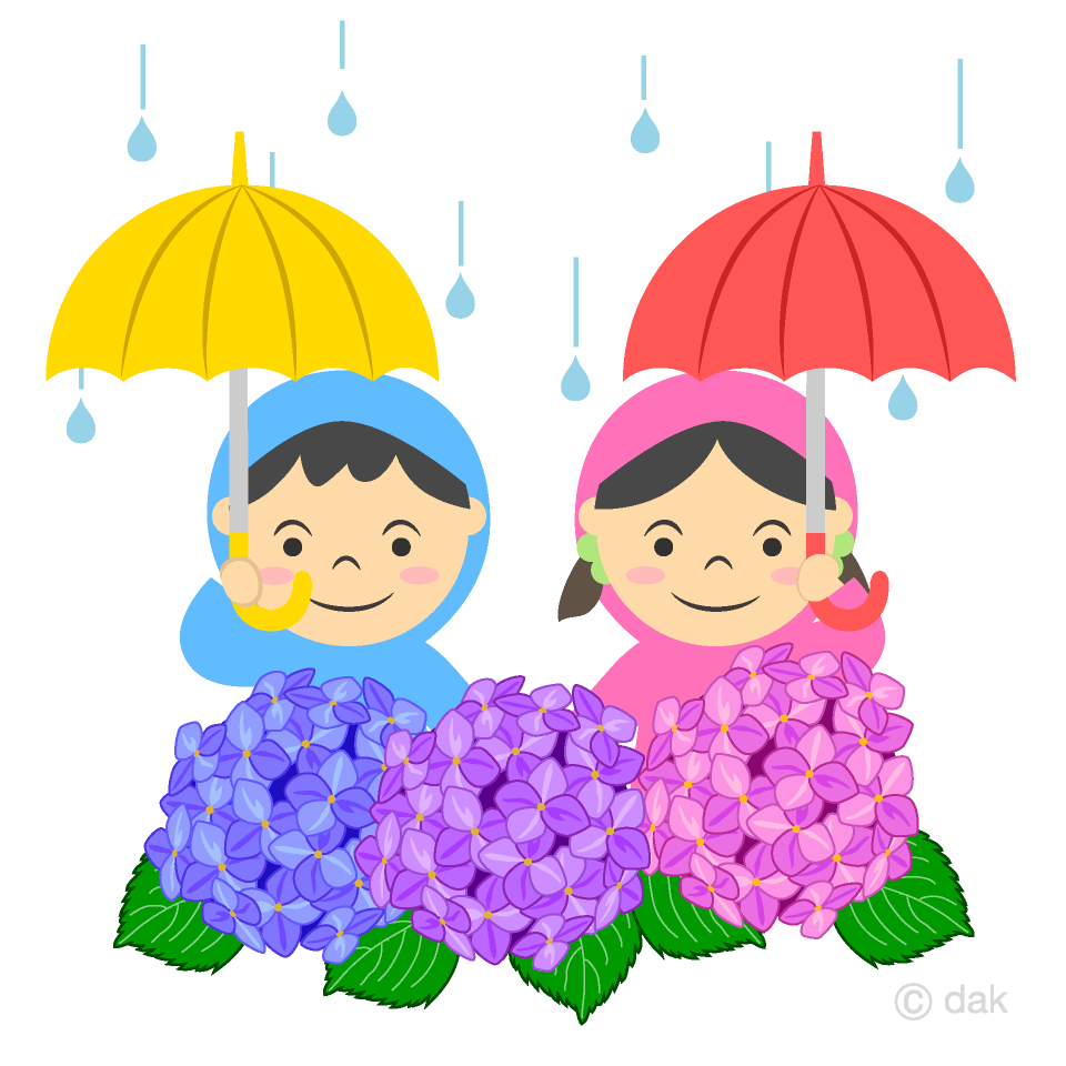 カッパの子供と紫陽花の無料イラスト素材 イラストイメージ
