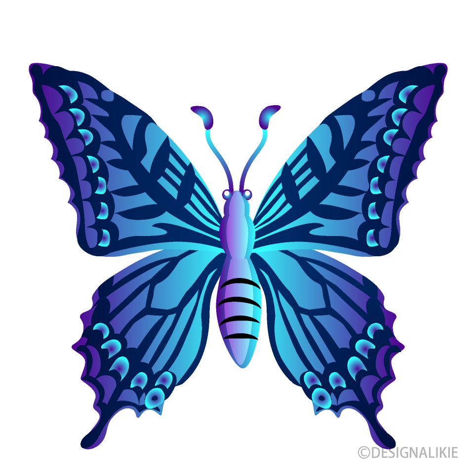 青グラデーションのアゲハの無料イラスト素材 イラストイメージ