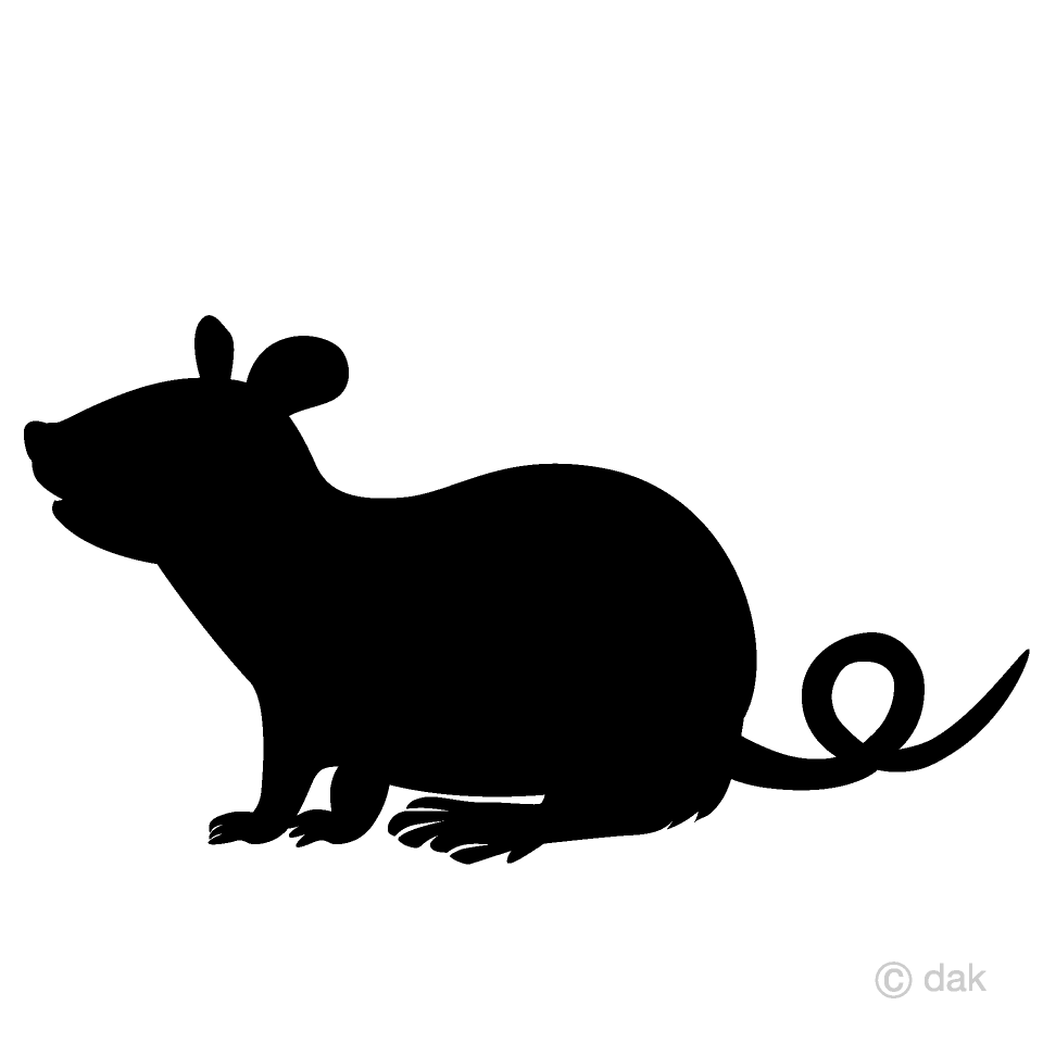 ネズミの白黒シルエットの無料イラスト素材 イラストイメージ