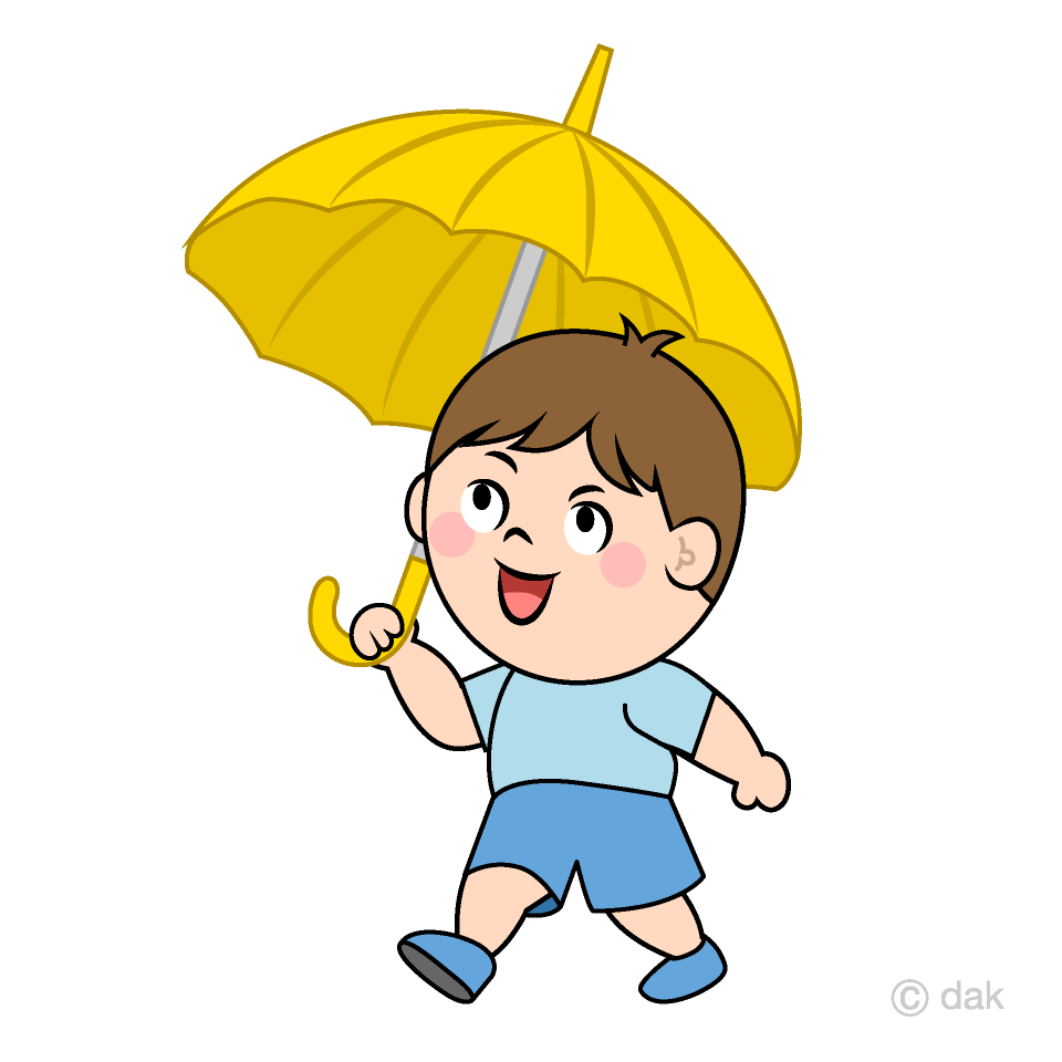 傘をさして歩く男の子の無料イラスト素材 イラストイメージ