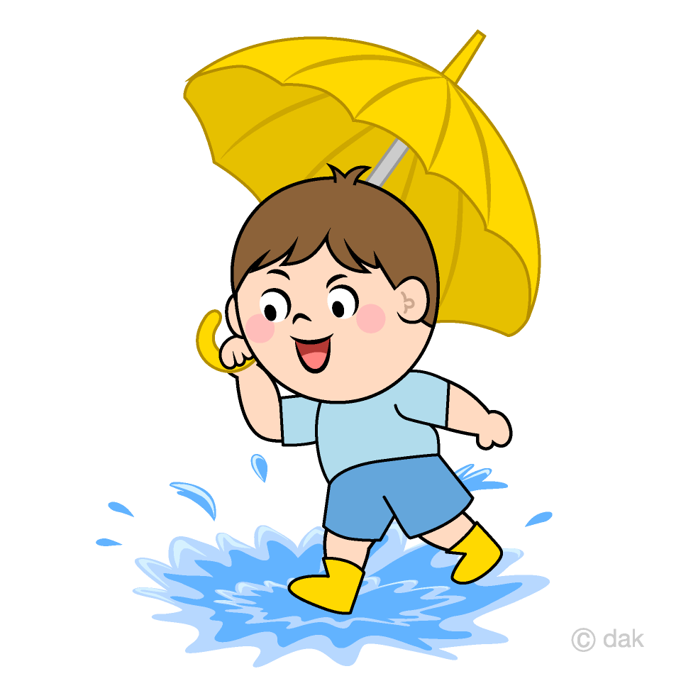 雨にはしゃぐ男の子の無料イラスト素材 イラストイメージ