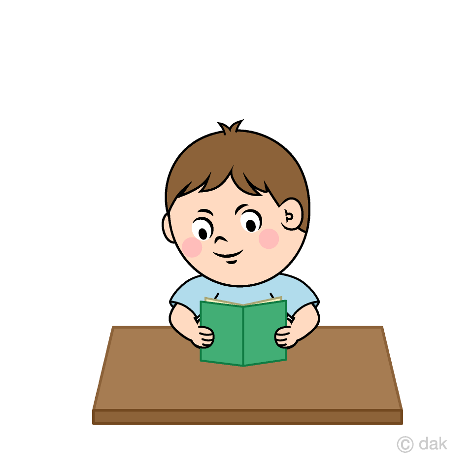 机で本を読む男の子イラストのフリー素材 イラストイメージ