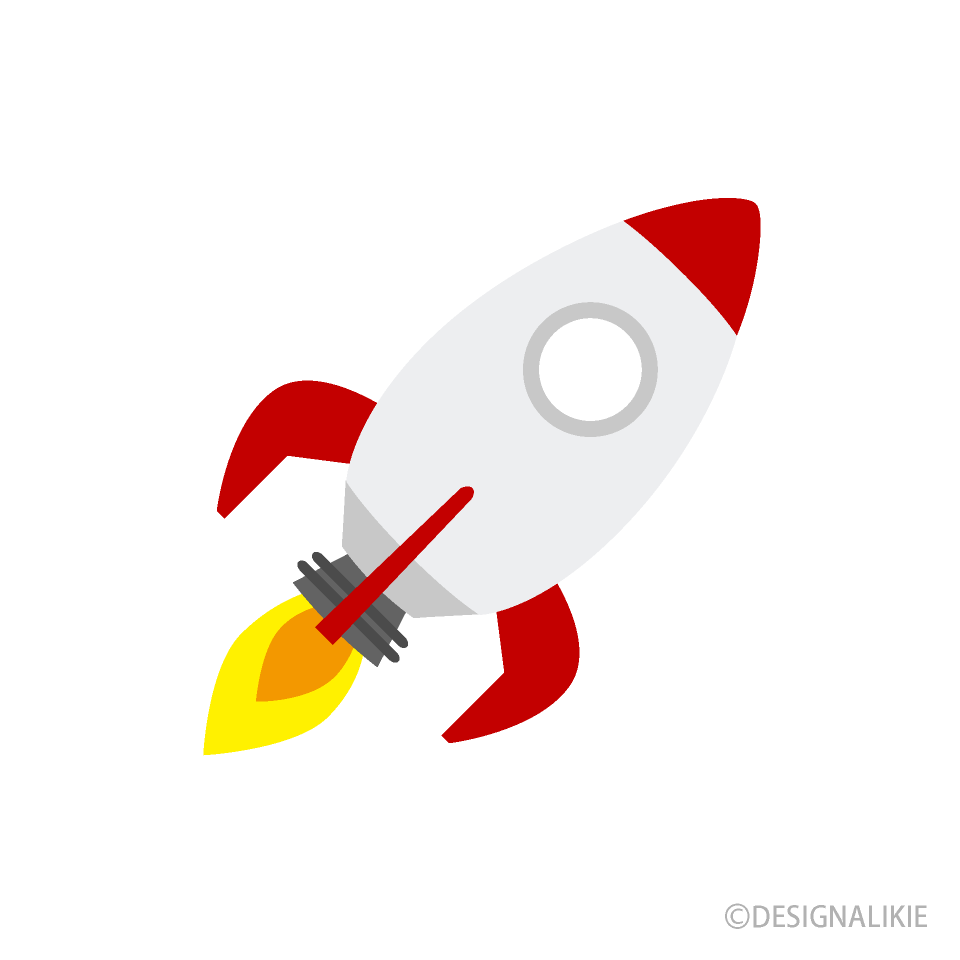 空飛ぶかわいいロケットの無料イラスト素材 イラストイメージ