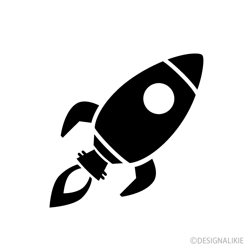 飛ぶロケットシルエットイラストのフリー素材 イラストイメージ