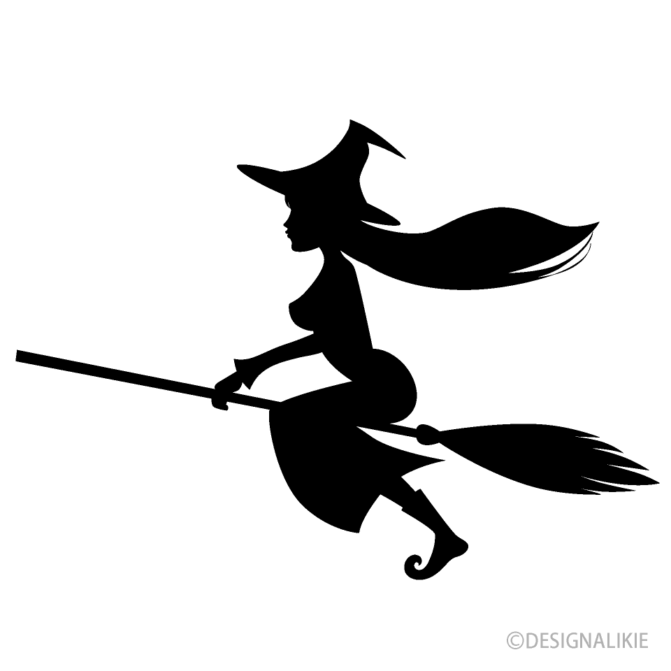 空飛ぶ魔女シルエットイラストのフリー素材 イラストイメージ