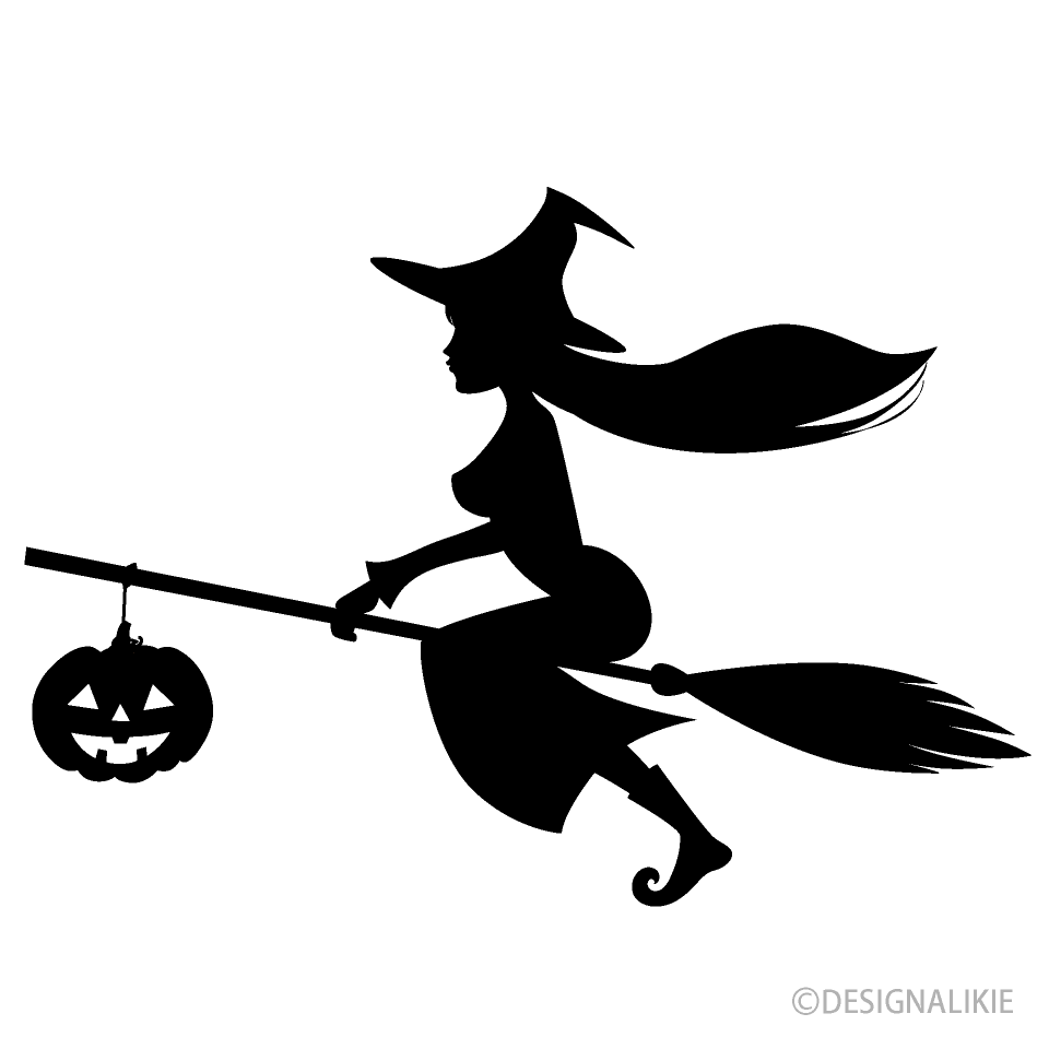 空飛ぶ魔女とかぼちゃシルエットの無料イラスト素材 イラストイメージ