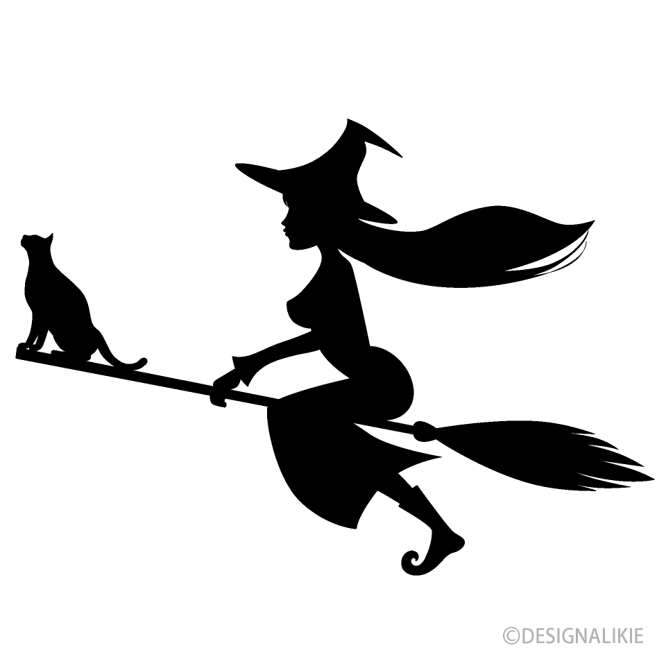 空飛ぶ魔女と猫シルエットの無料イラスト素材 イラストイメージ