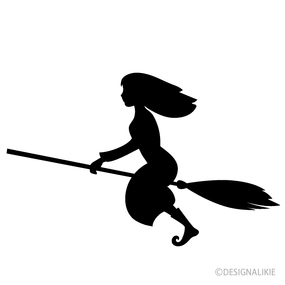 空飛ぶ魔女少女シルエットの無料イラスト素材 イラストイメージ