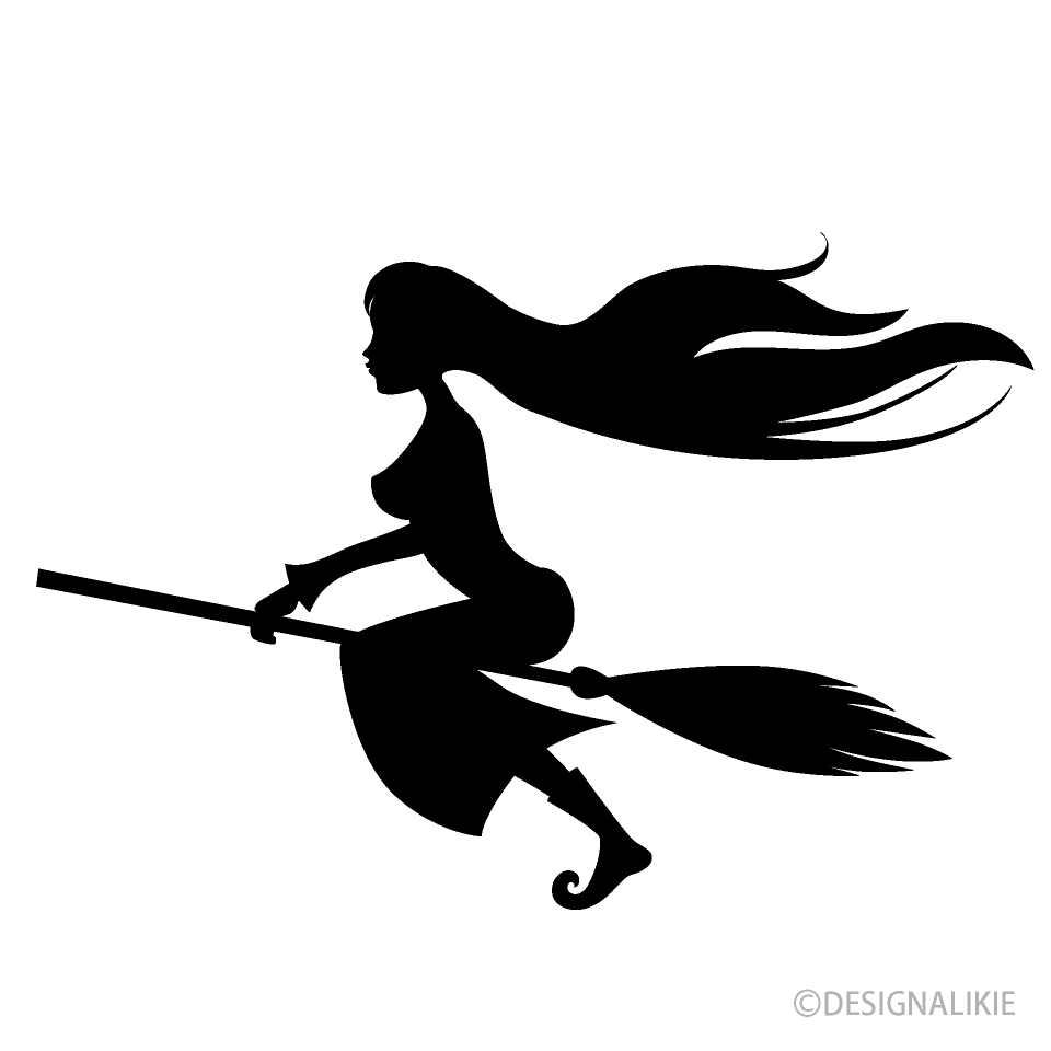 空飛ぶロングヘア魔女シルエットイラストのフリー素材 イラストイメージ