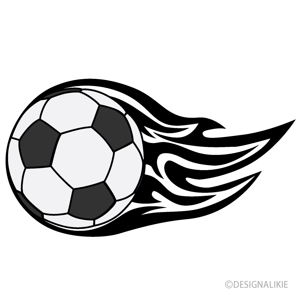 白黒炎のサッカーボールイラストのフリー素材 イラストイメージ