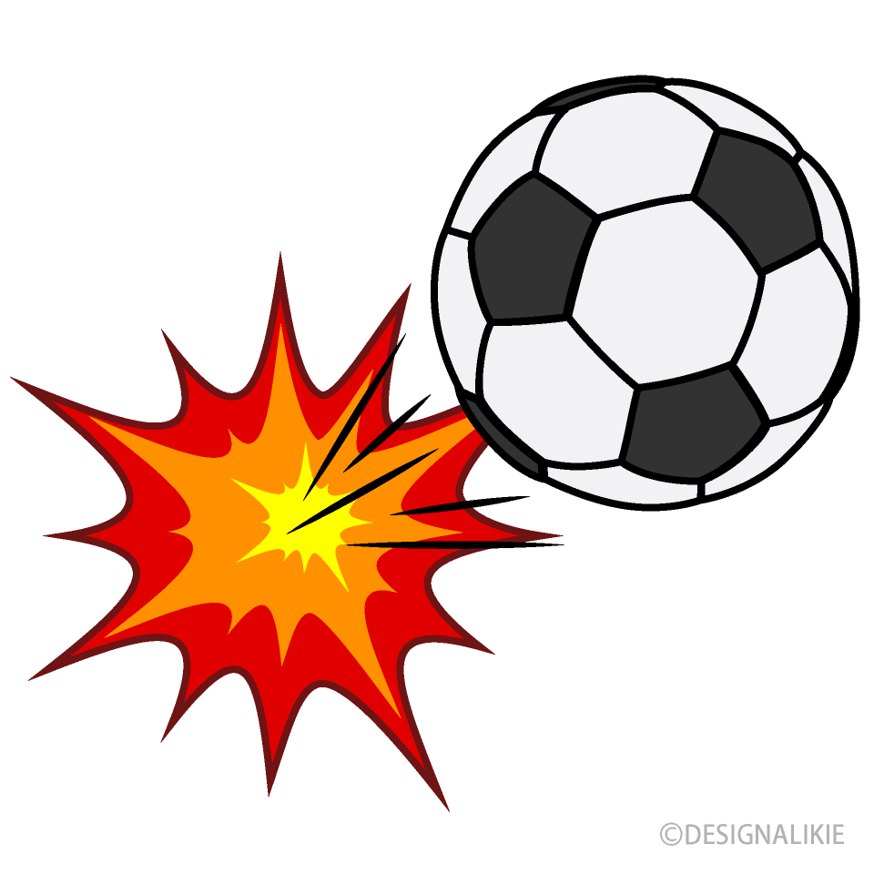勢いよく蹴るサッカーボールイラストのフリー素材 イラストイメージ