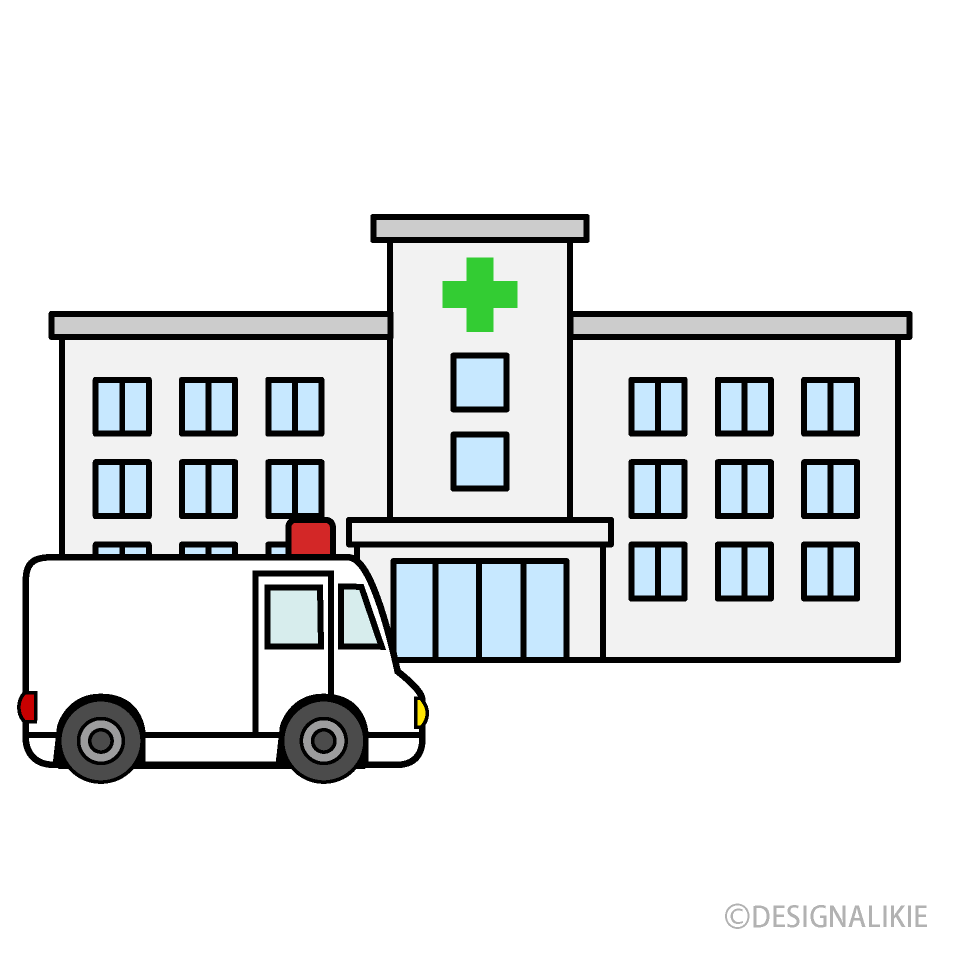 病院と救急車の無料イラスト素材 イラストイメージ