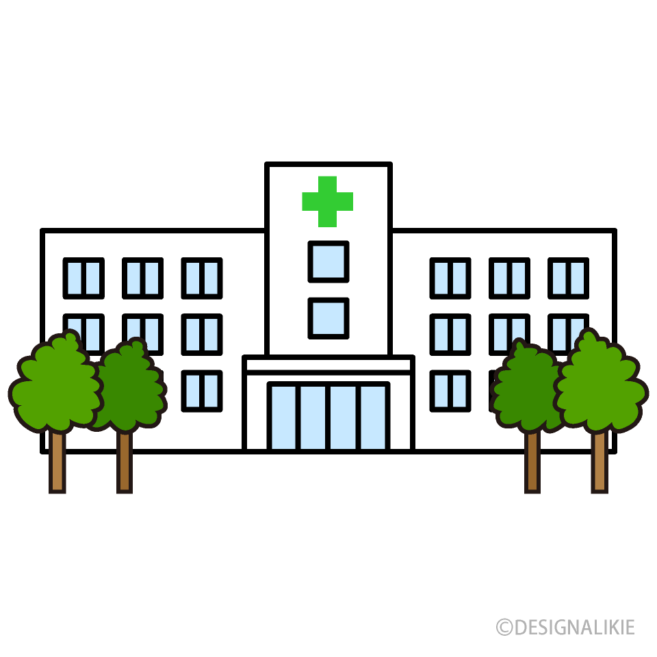 立ち木のある病院の無料イラスト素材 イラストイメージ