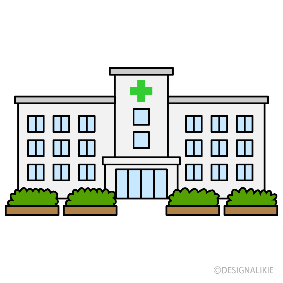 植木のある病院イラストのフリー素材 イラストイメージ