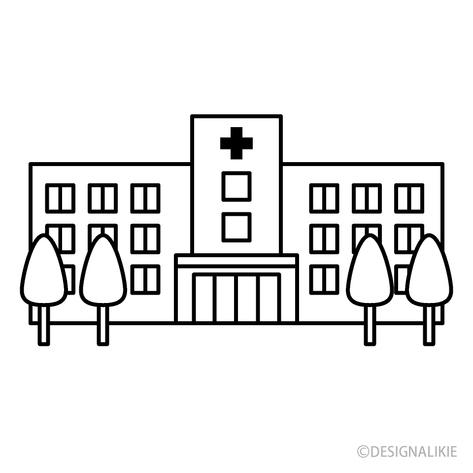 白黒病院建物イラストのフリー素材 イラストイメージ