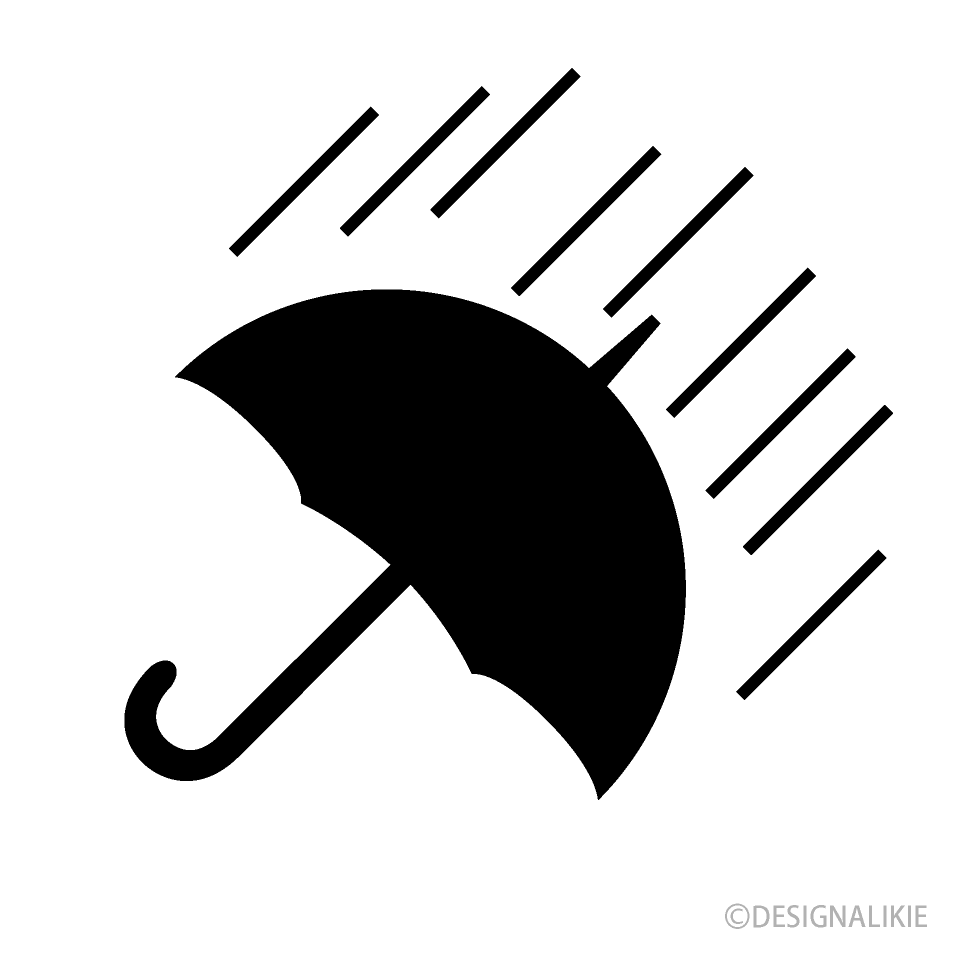 激しい雨と傘シルエット