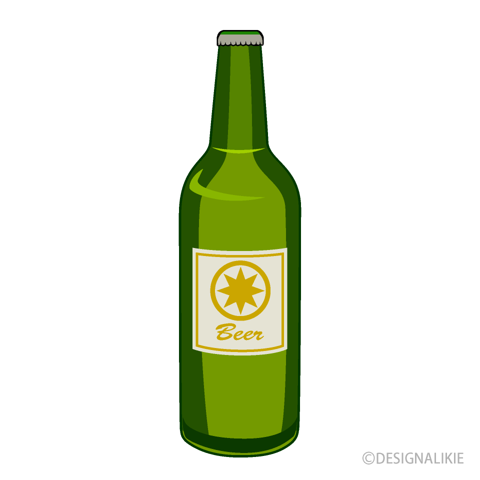 緑色の瓶ビールイラストのフリー素材 イラストイメージ