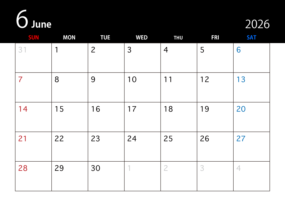 2024年6月の黒カレンダー