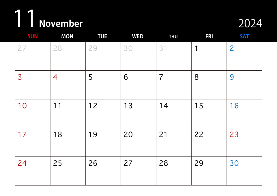 22年11月の黒カレンダーの無料イラスト素材 イラストイメージ