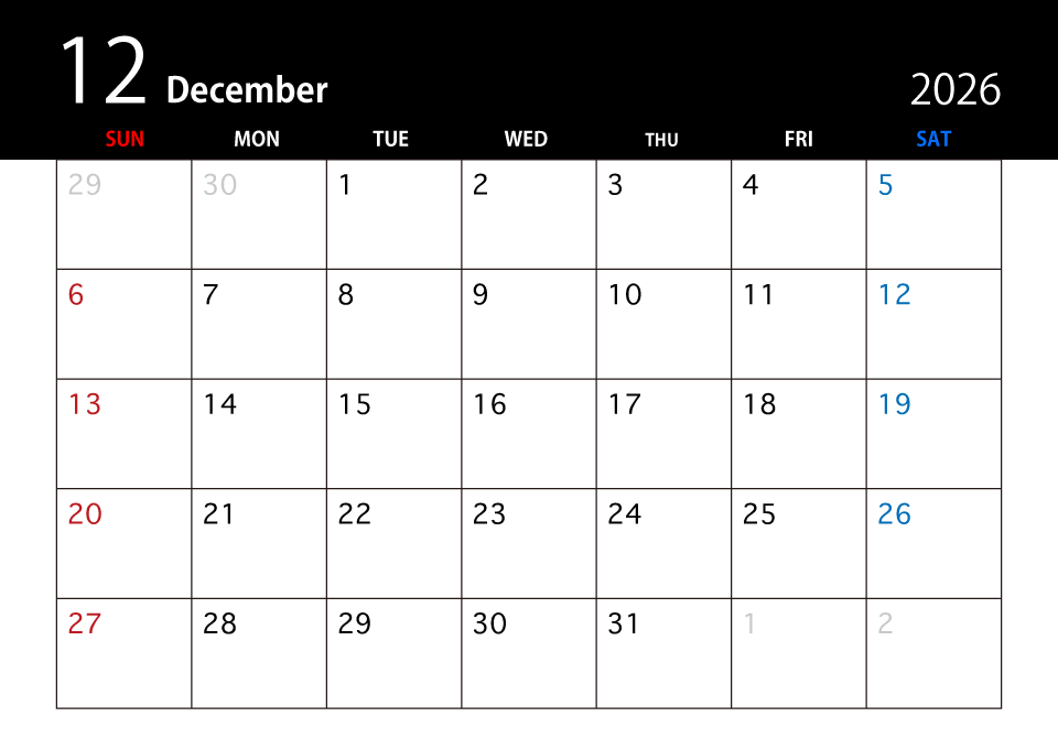 2024年12月の黒カレンダー